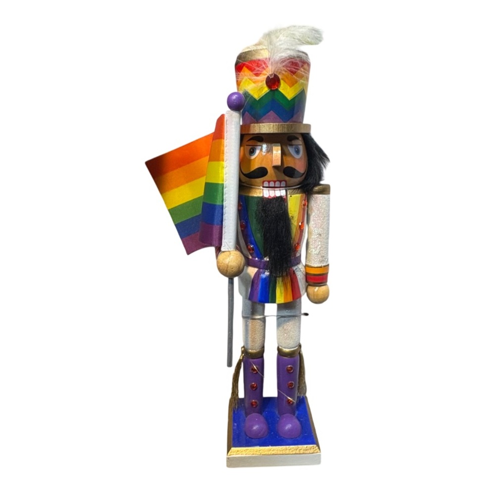Pride Nutcracker Soldier manufactured by Nutcracker Ballet Gifts rainbow flag